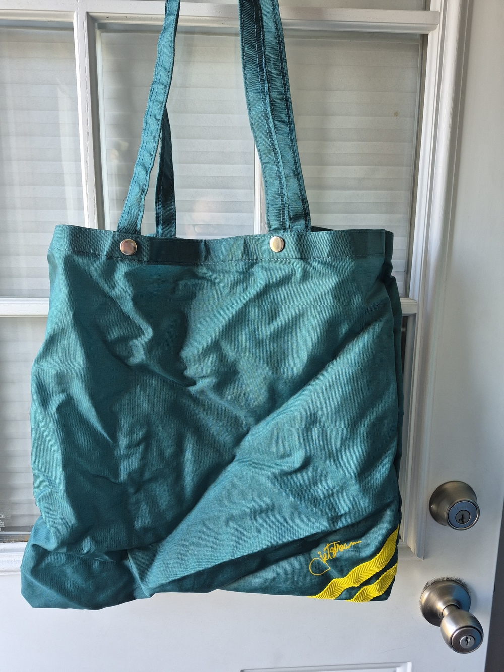 Jetstream Vintage Teal Canvas Tote Bag with Yellow Accent